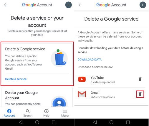 How to delete a Gmail account on Android phone